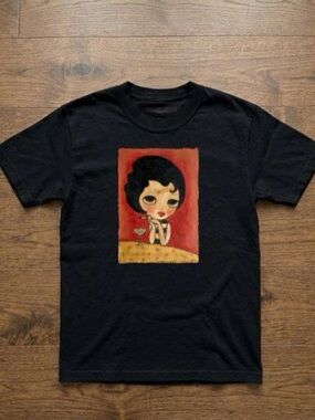 Gildan Black Graphic Tee with Retro Girl Art